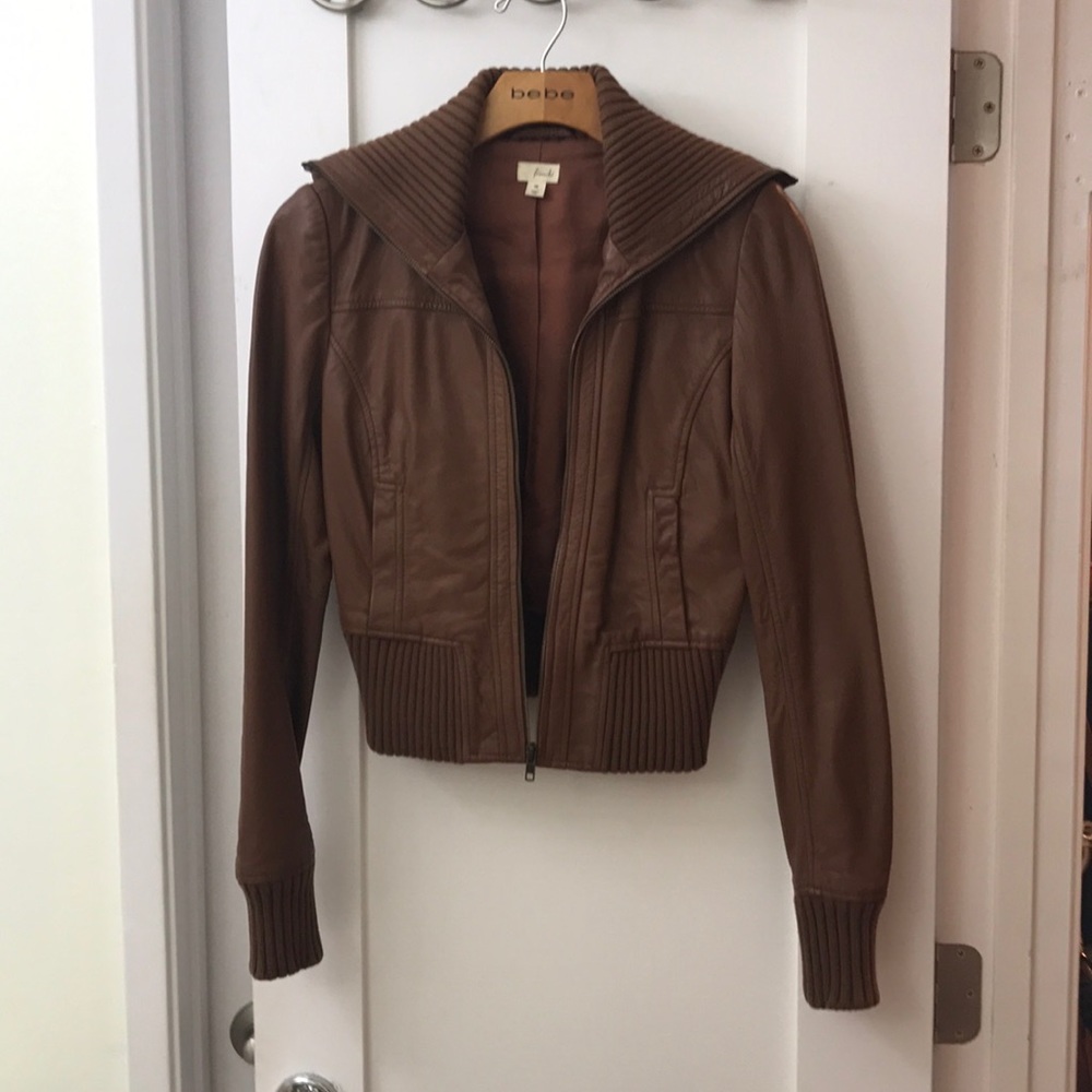 Camel Colored Leather Bomber